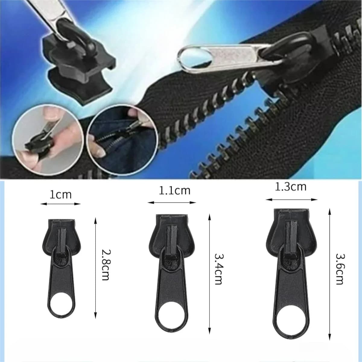 36/12/6pcs Cursori Cerniera Istantanea Universale Instant Fix Kit di Riparazione Cerniera di Ricambio Cursore Zip Denti Salvataggio Nuovo Design FAI DA TE cucire