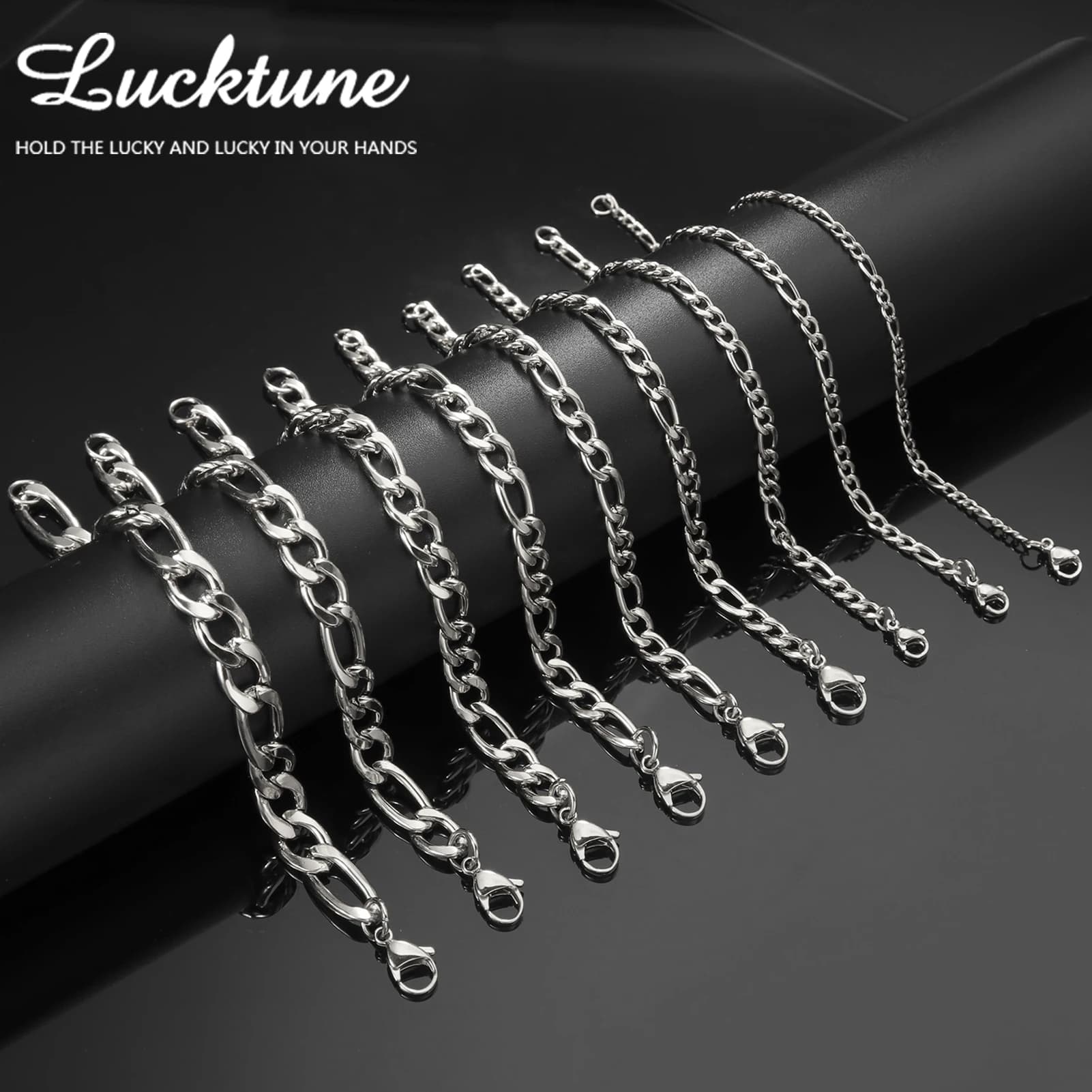 Bracciale a catena Figaro Lucktune per uomo e donna, in acciaio inossidabile, larghezza 3-10 mm, braccialetti punk, gioielli, regalo per coppia, Pulsera Hombre, nuovo