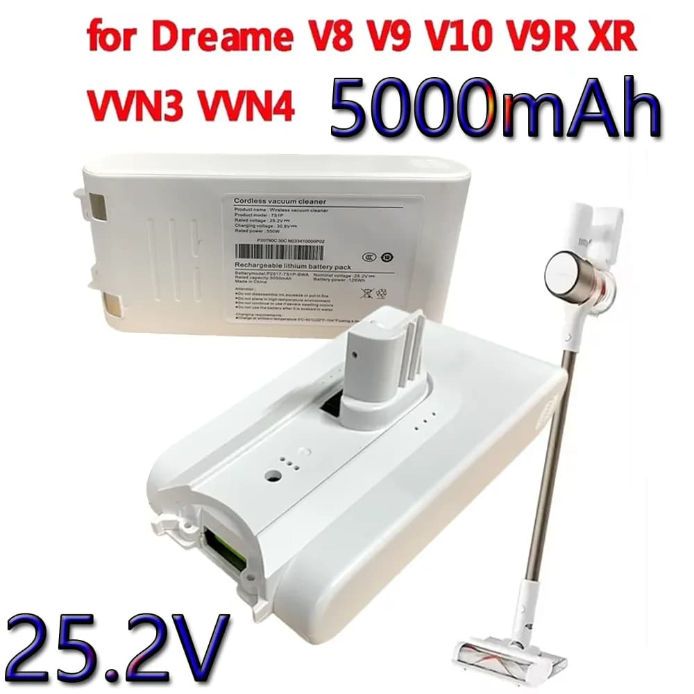 🛒 for Dreame V8 V9 V10 V9P V9B Dreame Vacuum Cleaner 25.2V 5Ah Battery VVN3 VVN4 Cordless Dust Catcher Replacement Batteries