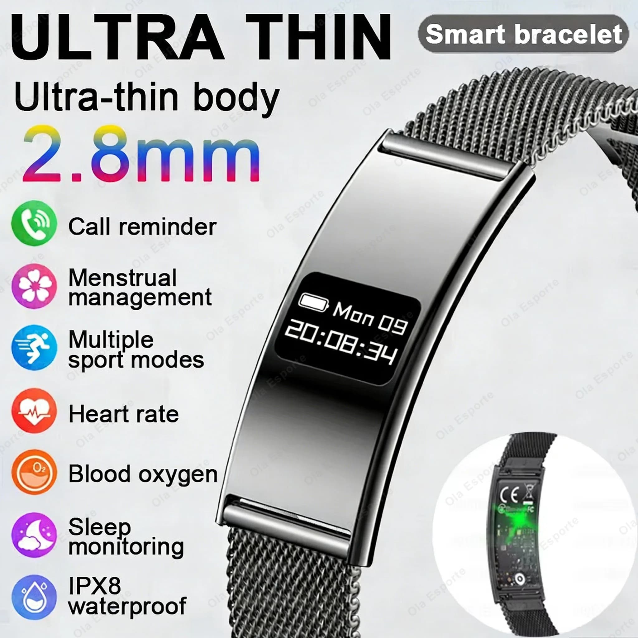 Braccialetto intelligente per uomo e donna, monitor della frequenza cardiaca e del sonno, braccialetto intelligente per la salute, impermeabile, fitness tracker, smartwatch per Android iOS