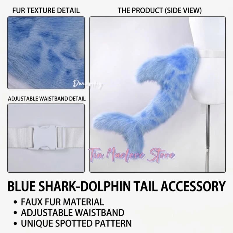 Coda di Squalo Pelosa per Cosplay, Accessorio Fatto a Mano in Finta Pelliccia, per Anime, Lolita, Giochi di Ruolo, Halloween e Spettacoli