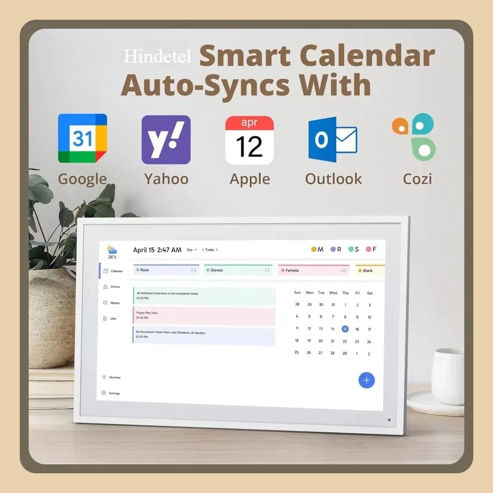 Portafoto digitale intelligente Hindetel da 10 pollici con calendario che ricorda il lettore video e musicale con touchscreen