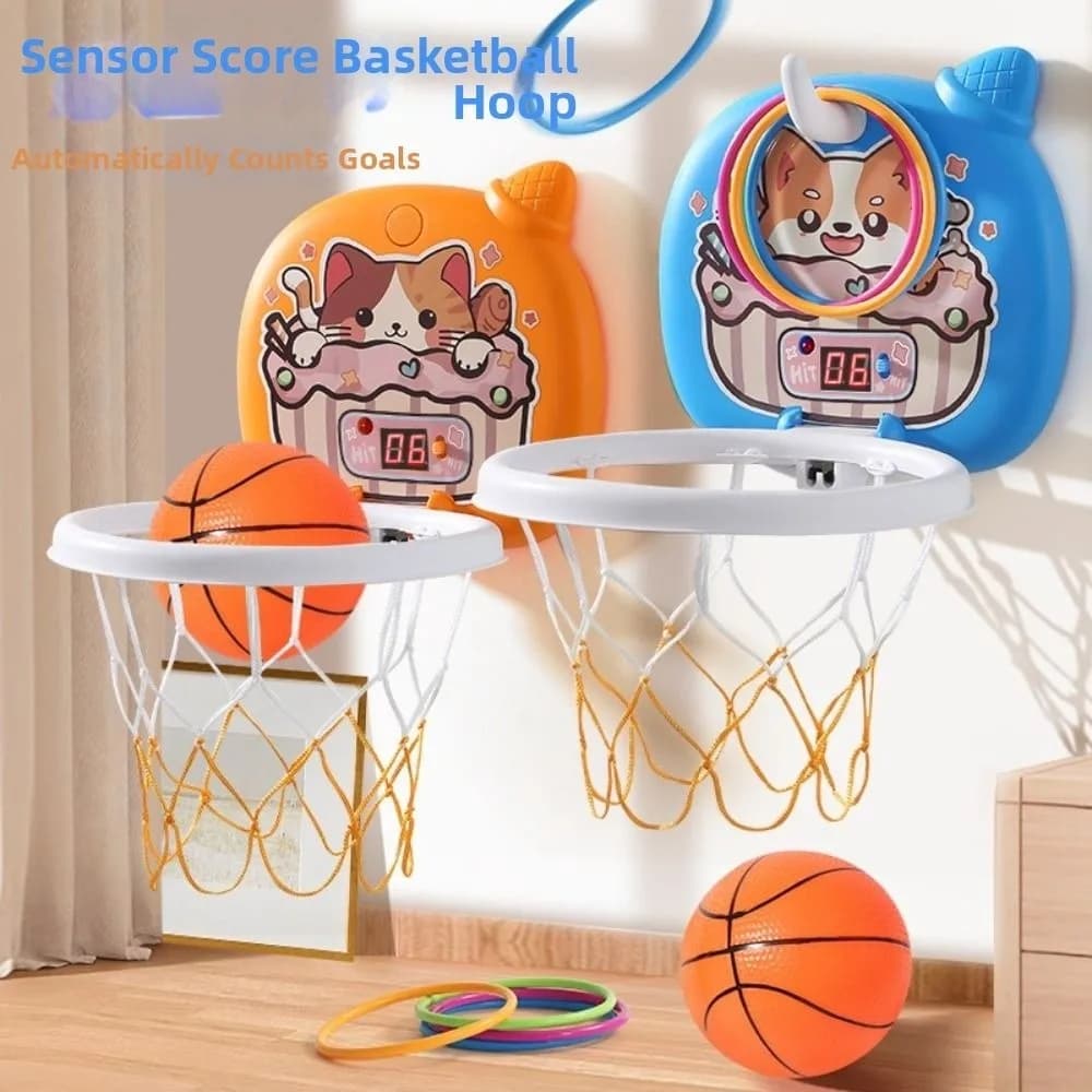 Canestro da Basket per Bambini da Parete, Mini Set Pieghevole con Pallone Gonfiabile e Tabellone Segnapunti, Giocattolo per Allenamento Basket