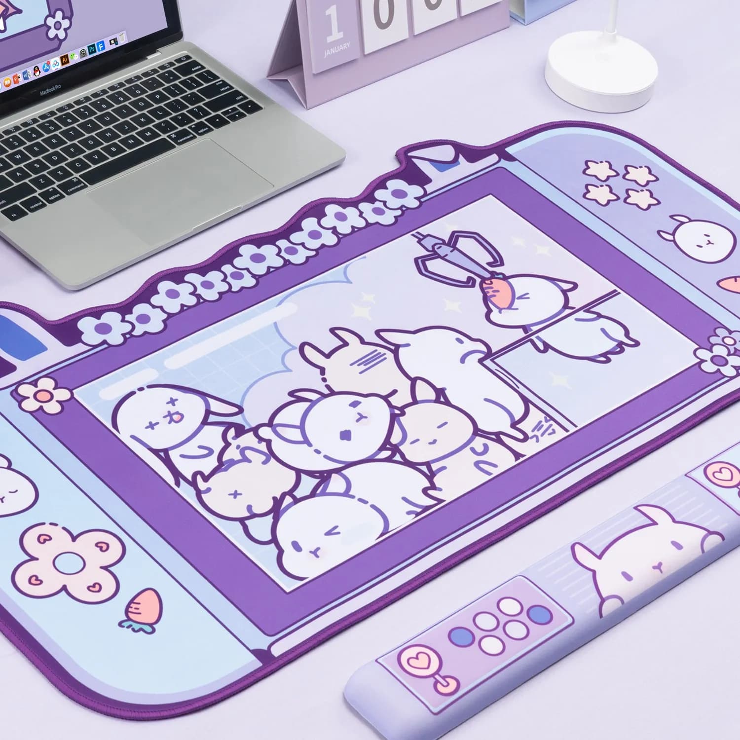 Tappetino per Mouse da gioco Kawaii Rabbit Trap 44cm * 80cm Super Cute ispessito Computer da ufficio tappetino per Mouse grande tastiera Pad poggiapolsi ragazza