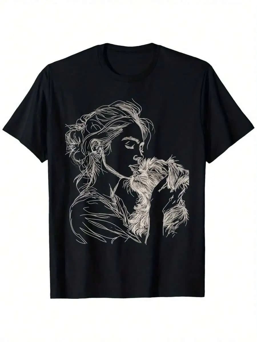 Mom Dog Art Shih Tzu Lover Mother's Day T-Shirt, 100% Cotton T-Shirts For Men Women, Holiday Gifts, Funny Pattern, Retro, Creative, Unique Prints, Comfortable, Soft, Holiday Gift, Personalized