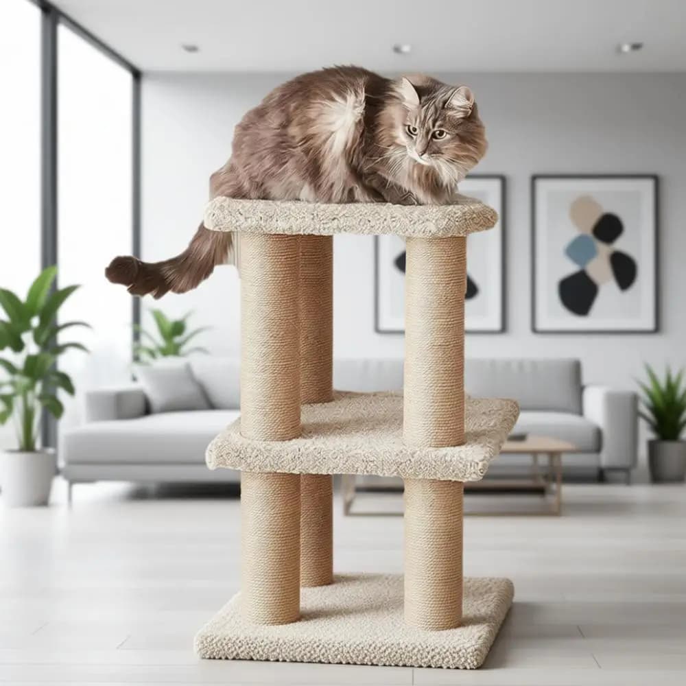 Albero per gatti da interno beige multilivello con tiragraffi per gattini e gatti di grandi dimensioni