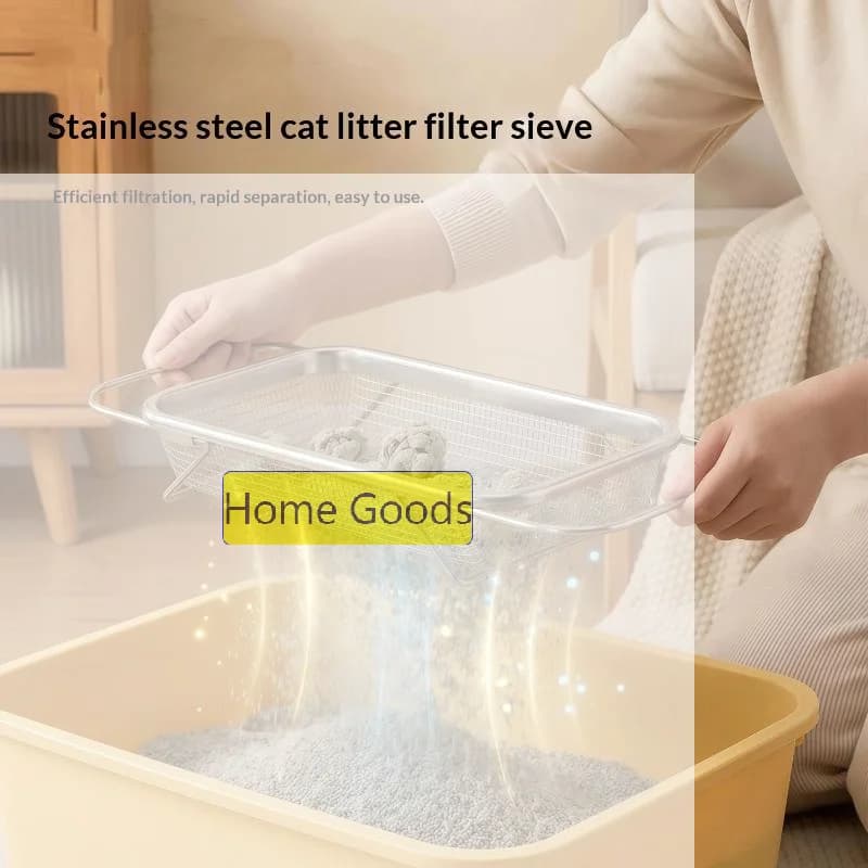 Stainless Steel Cat Litter Sifter Scooper Square Structure Fine Mesh Manual Cat Litter Filter Screen Cleaning Filter Screen Too