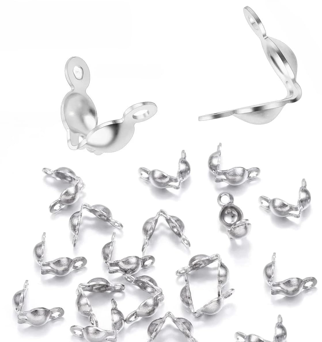 925 Silver Crimp Bead Covers Clamshell End Caps DIY Jewelry Making Cord End Tips for Bracelet Necklace Pearl Beading Supplies