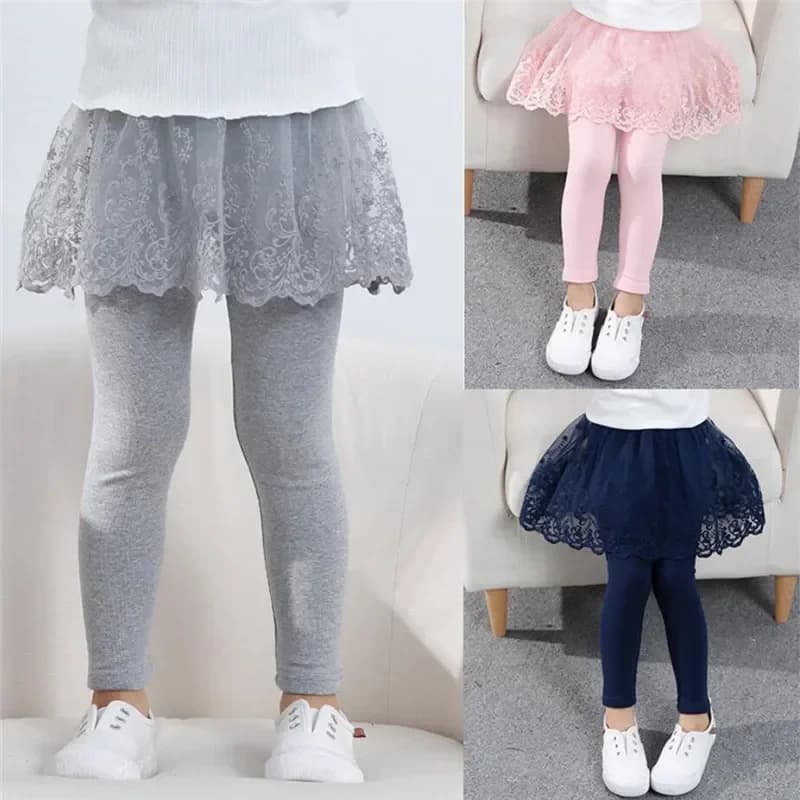 Nuovi leggings per neonate Gonna-pantaloni da principessa in pizzo Primavera Autunno Pantaloni gonna slim per bambini per 2-7 anni Abbigliamento per bambini