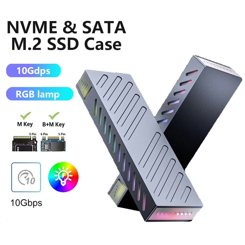 Custodia SSD M2 Adattatore per custodia SSD M.2 NVMe SATA RGB 10 Gbps USB 3.2 Gen2 Custodia esterna USB C Supporta tasti M, B e B&M