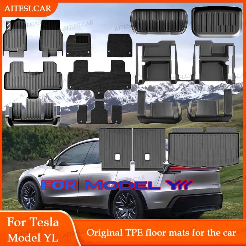 Tappetini per Tesla Model YL 2026, Set Tappetini per Bagagliaio, Tappetini Impermeabili in TPE Antiscivolo, Set Tappetini LHD, Accessori per Interni Auto