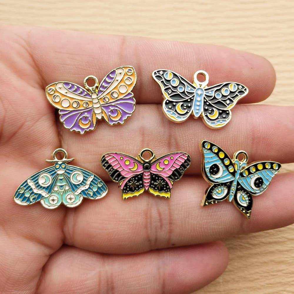 10 ciondoli a forma di farfalla lunare per la creazione di gioielli, collane, bracciali, orecchini, pendenti, accessori fai da te, lega di metallo placcato oro