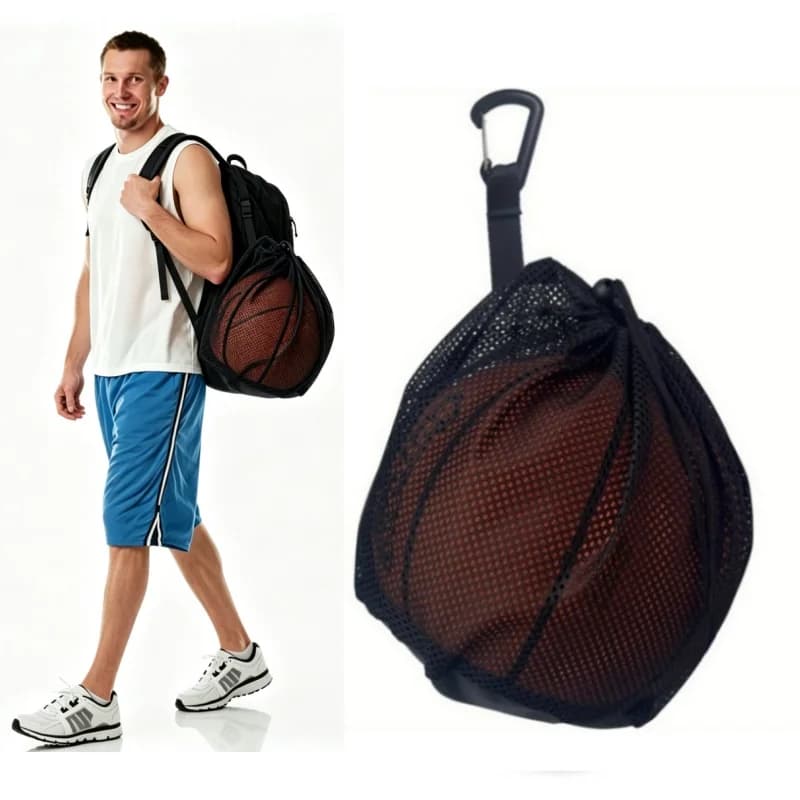 Portable Drawstring Basketball Mesh Bag Football Volleyball Ball Storage Bag Outdoor Sports Team Training Travel Hang Net Bag