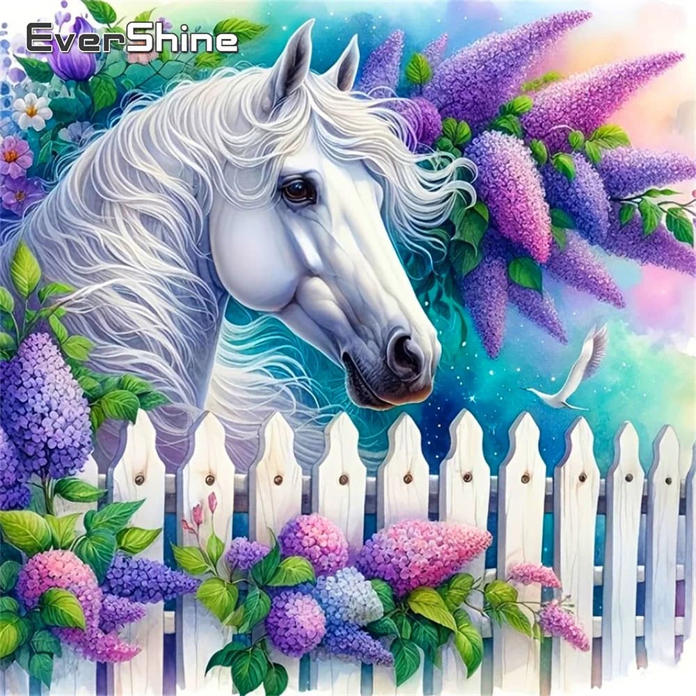 Evershine Diamond Embroidery 5D Cavallo Mosaico Animale Quadro Completo con Strass Pittura Viola Decorazione Casa
