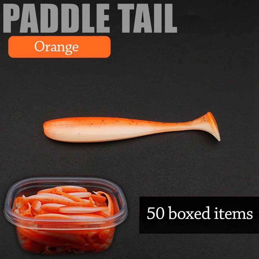 50 Pz/scatola 70mm Esche Da Pesca Morbide Coda di T Silicone Simulato Esca Finta Artificiale Coda di Pesce Shad Verme Esca Artificiale