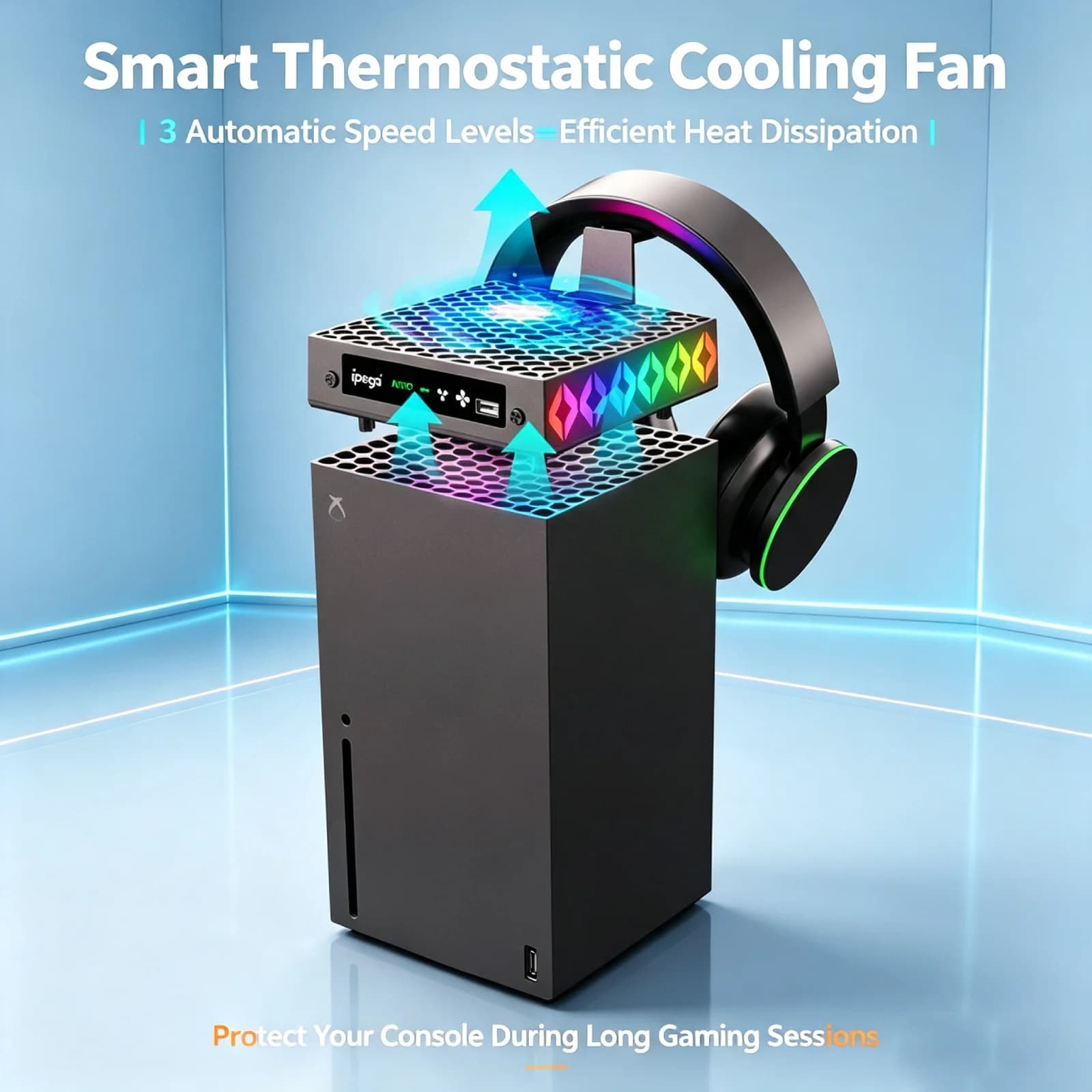 Xbox Series X RGB Console Cooler with Headphone Hanger High Efficiency Cooling Fan Gaming Accessories