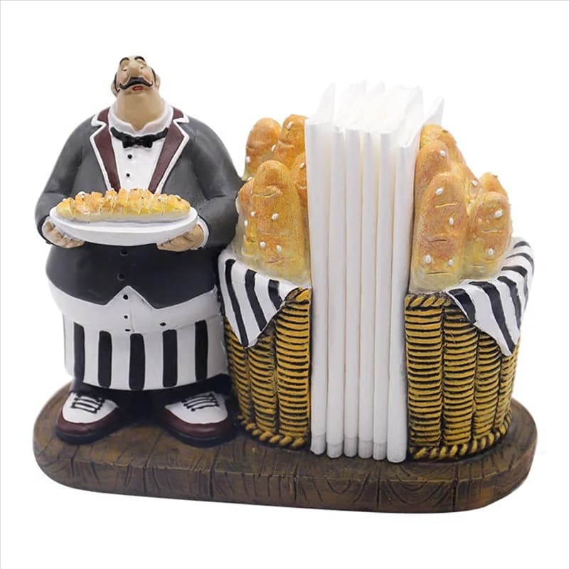 Portatovaglioli con statuetta AEE6-Chef Porta asciugamani di carta decorativo per bar da cucina per chef italiano carino