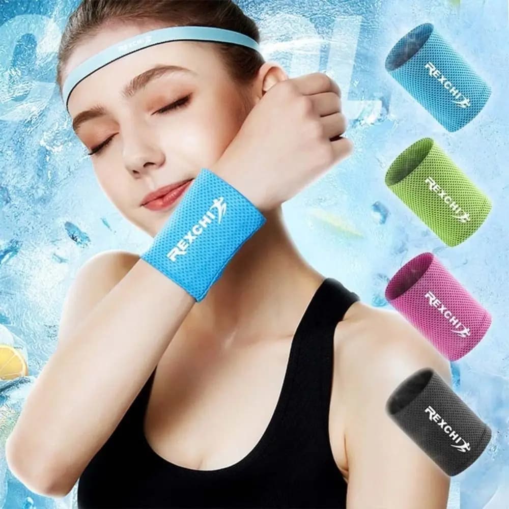 Nuovo cinturino da polso in poliestere di seta di ghiaccio Nero Blu Verde Rosso Braccialetti elastici con raffreddamento a ghiaccio Tutore da polso Polsino sportivo per yoga