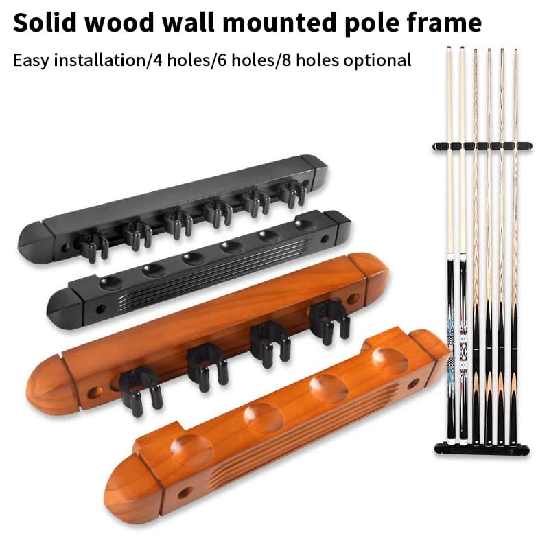 New 1Pc 6-Slot Wood Snooker Rod Hanging Bracket Wall-mounted Pool Holding Stands Professional Durable Tools Billiard Accessories