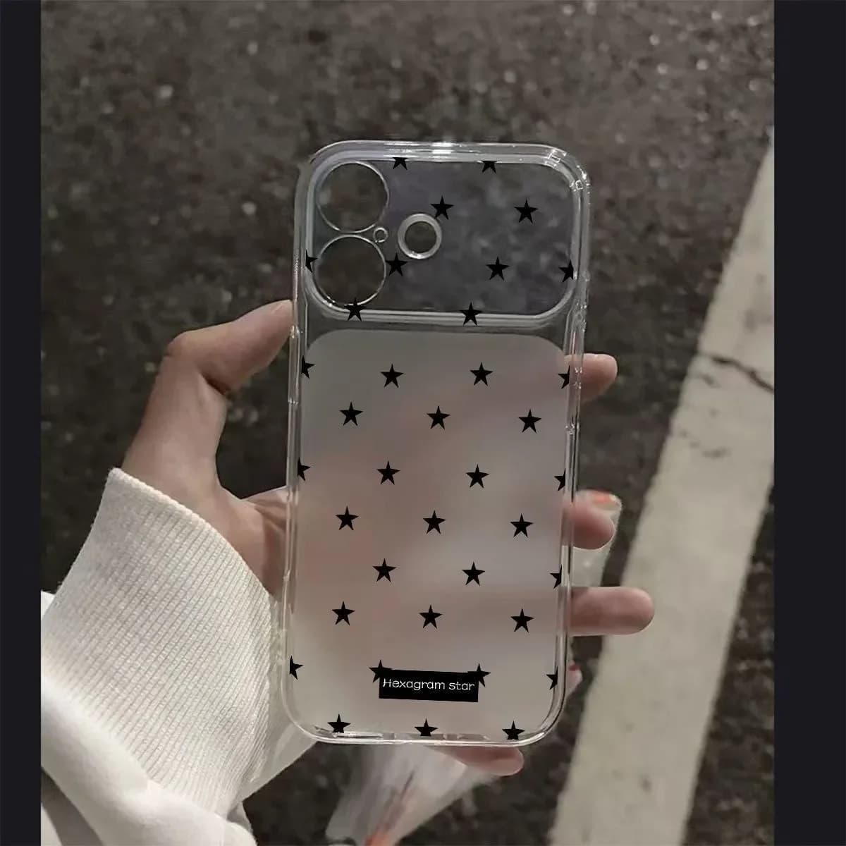 Cover Morbida in TPU con Stelle Nere a Schermo Intero per Ragazze, Design Semplice, per iPhone 11 12 13 14 15 16 17 Pro Max Plus 17air 16e