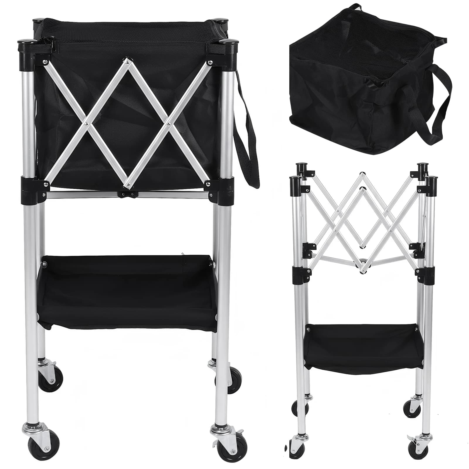 Carrello Pieghevole per l'Insegnamento dello Sport con Ruote e Borsa Portaoggetti per Tennis e Pickleball, Ideale per Allenamento/Insegnamento