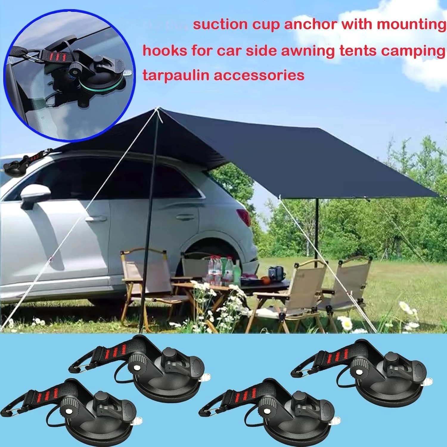 8Pcs Car Tent Suction Cups Outdoor Camping Rope Powerful Suction Cup Buckle Side Tarps Tent Suckers Anchor Securing Hook