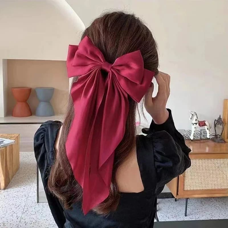 Nuova Molletta per Capelli da Donna 2023 con Grande Fiocco in Chiffon, Fermaglio a Fiocco Grande in Raso, Clip per Coda di Cavallo Monocolore, Accessori per Capelli Estivi