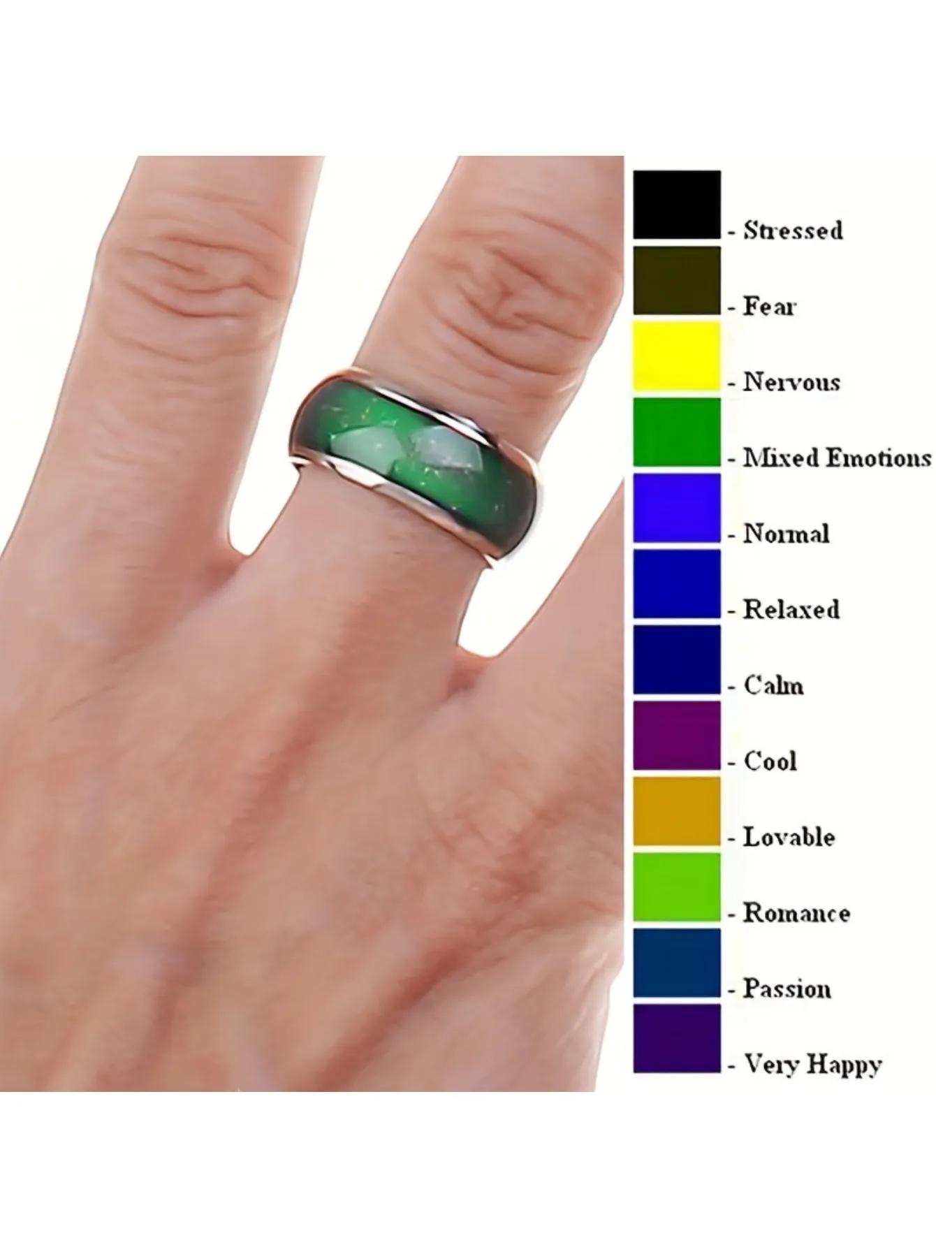 1Pc mood ring inlaid with heat-changing strap with daily clothing party accessories as a gift for family and friends