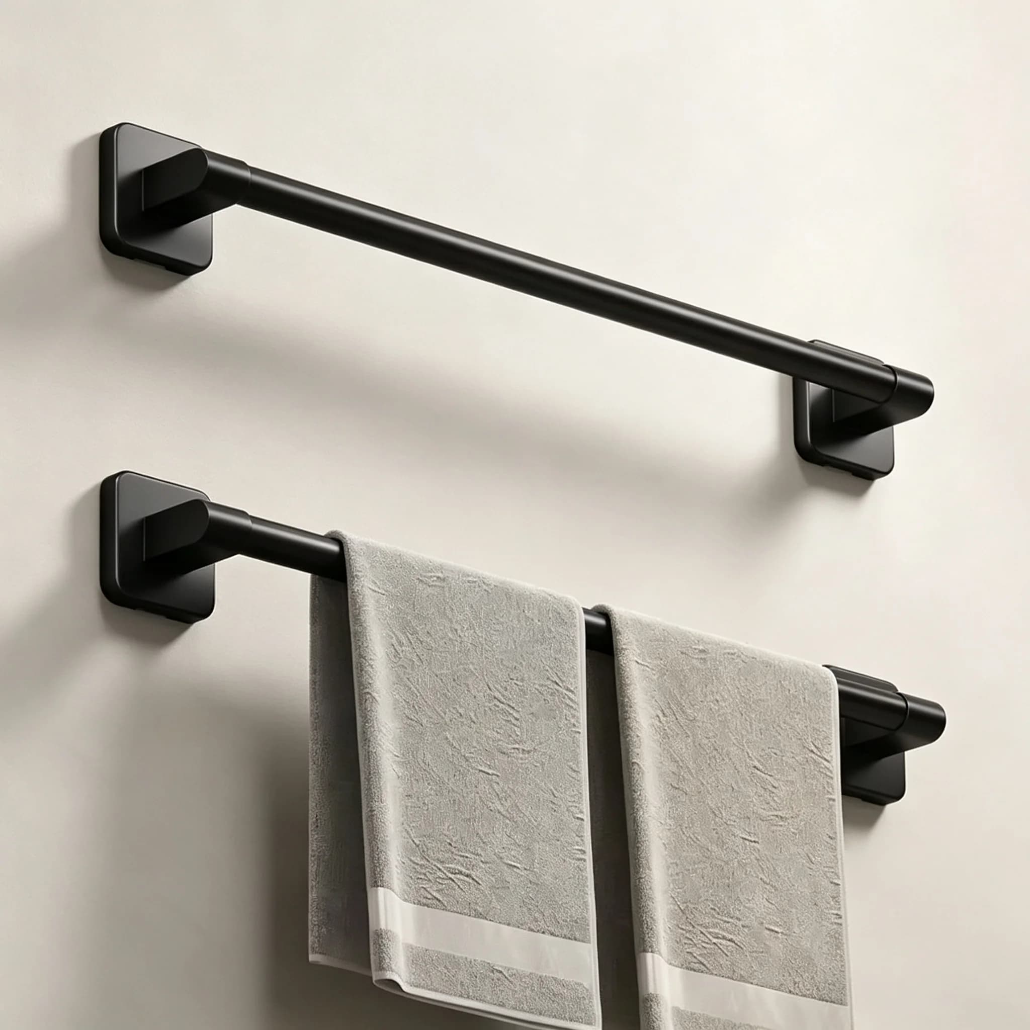Self-Adhesive Bathroom Towel Holder White Non-Drilling Black Towel Rack Bar Rail - Sticky Mount Towel Bar for Bathroom Decor