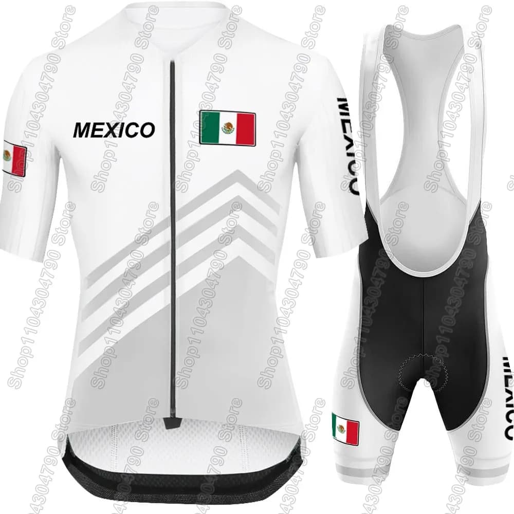 Completo da Ciclismo della Nazionale Messicana 2026, Abbigliamento Estivo per Bicicletta, Maglia e Pantaloncini con Bretelle per Bici da Strada e MTB