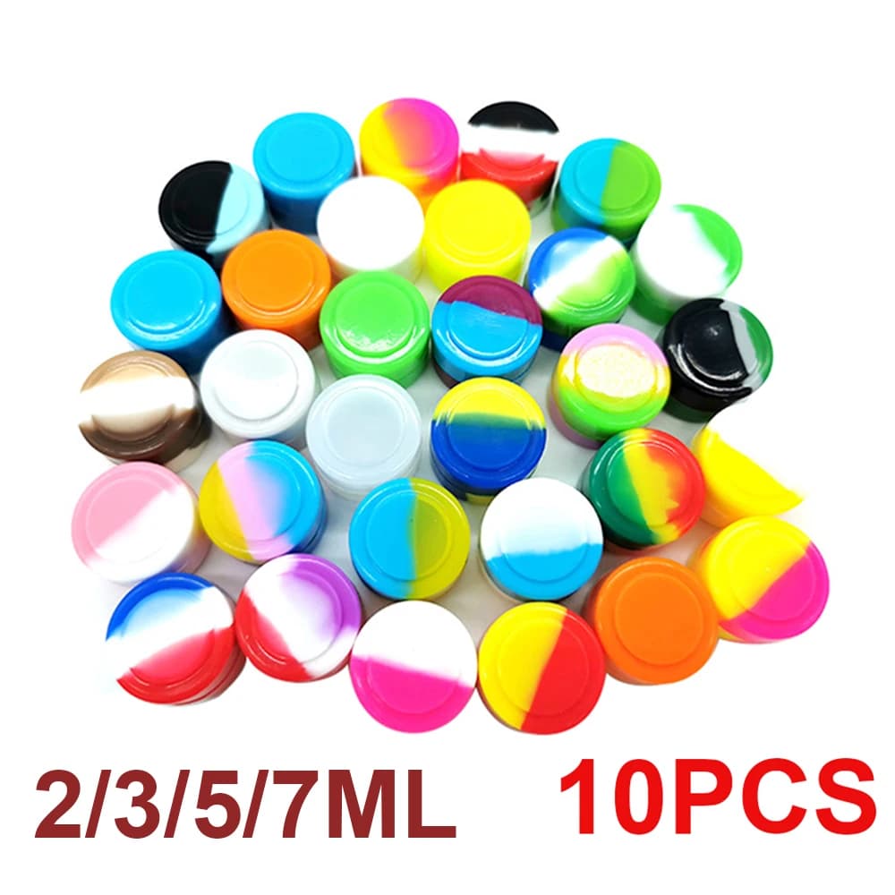Set di 10 Contenitori in Silicone da 2ML, 3ML, 5ML, 7ML, 11ML, Scatole per Conservazione Antiaderenti, Vasetti per Concentrati, Olio e Cera