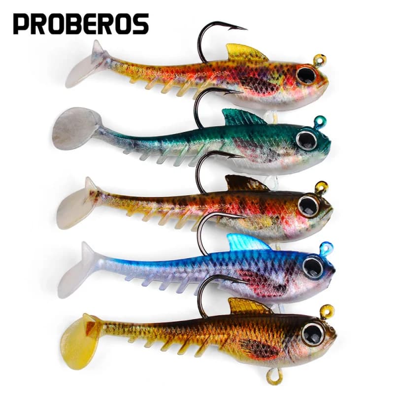 5 soft artificial baits with tail wrapped in lead, 6.3-9.4cm, 6.5-13.5g, with high carbon steel hooks, simulated soft baits for freshwater fishing