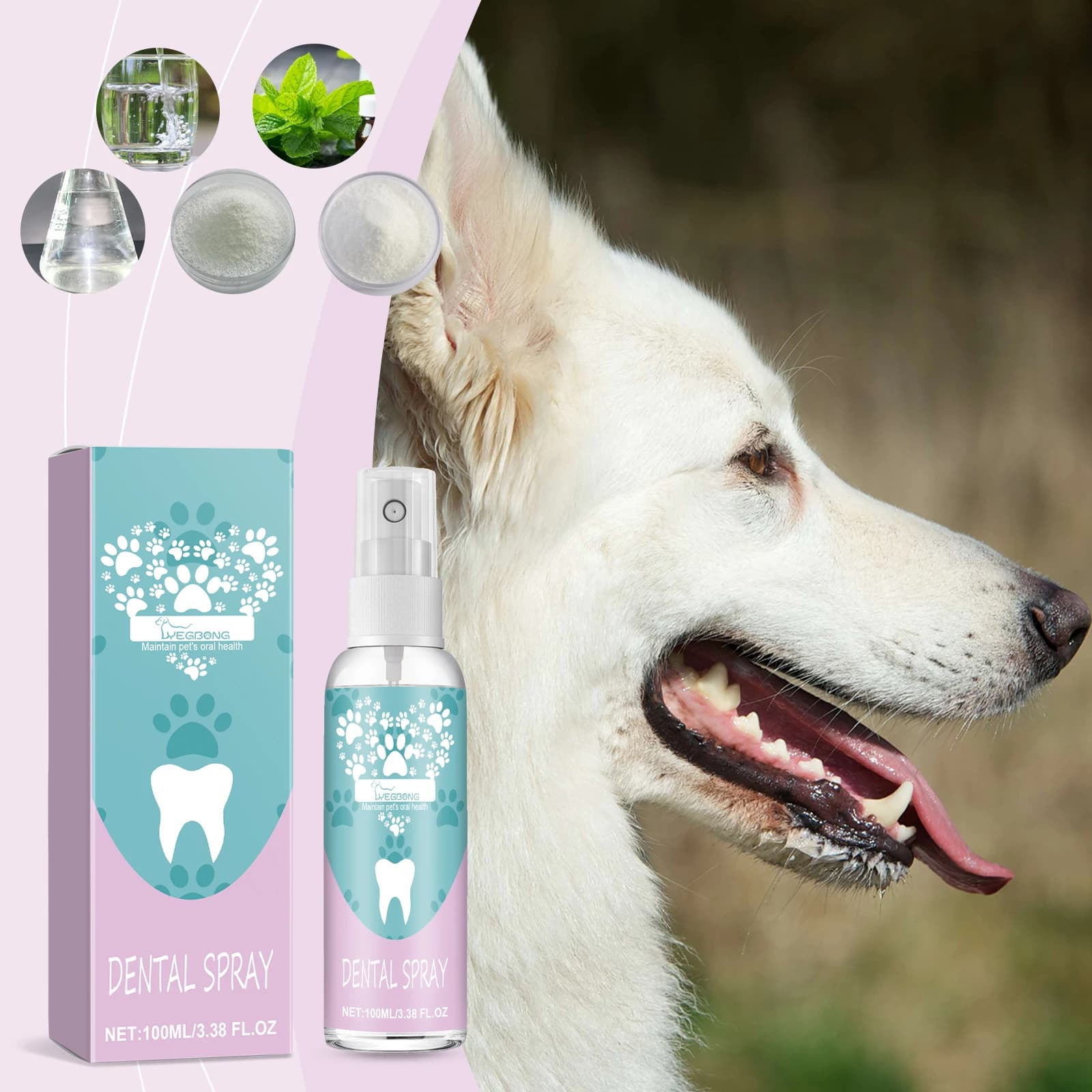 Spray per denti di animali domestici consigliato dal veterinario: dissolve il tartaro e previene il calcolo, alito fresco di lunga durata, formula delicata e ipoallergenica