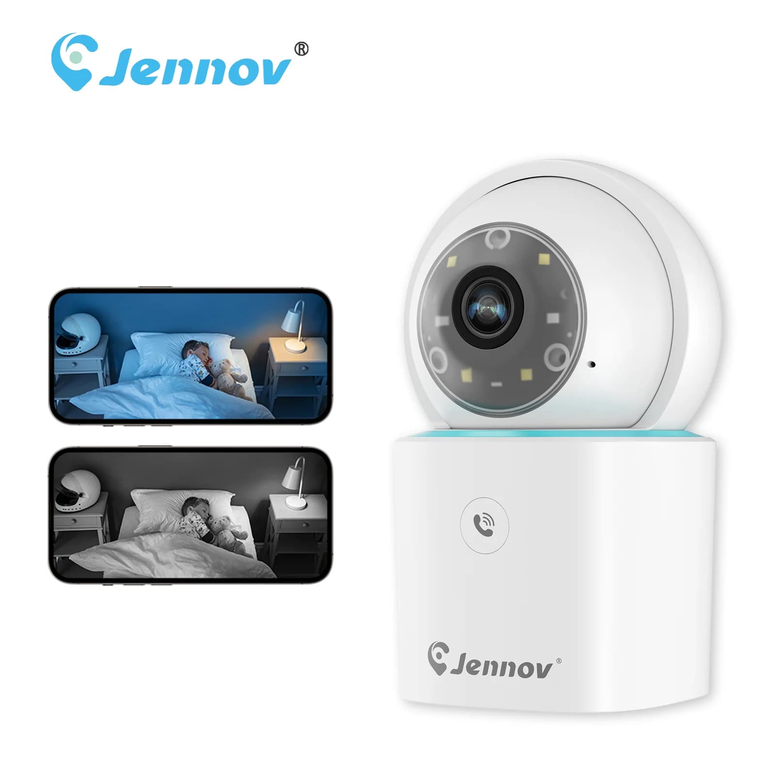 Telecamera WIFI HD Jennov 1296P 360 ° Telecamera di sicurezza domestica con conversazione con un clic, monitor per telecamera per bambini per la sicurezza domestica interna ed esterna