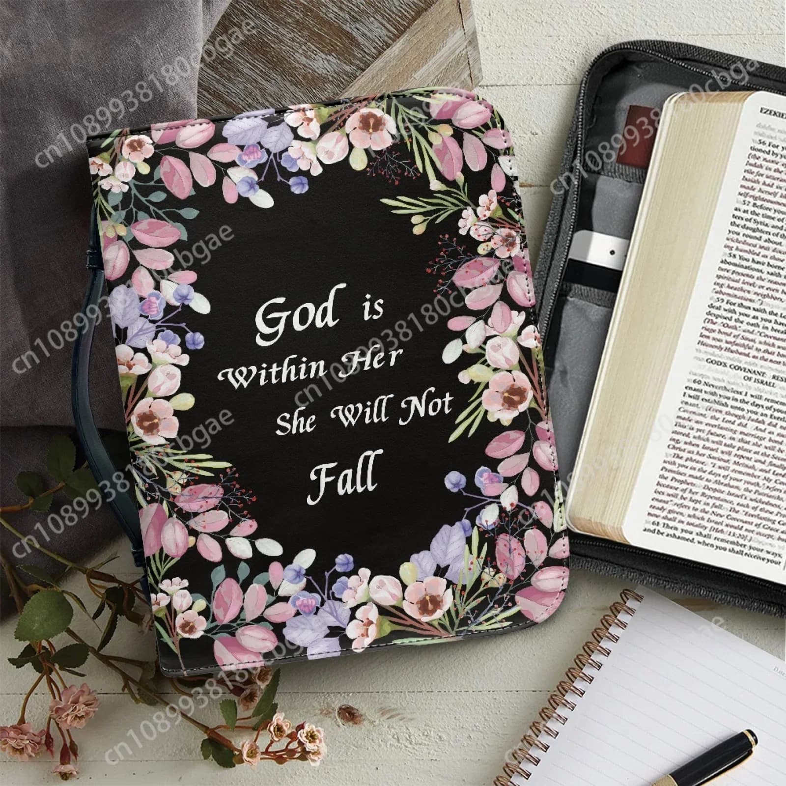 Borsa da Bibbia in pelle con motivo versetto a fiori per donna, uomo, borse con manico, inni della Bibbia, custodia per il trasporto, borse portaoggetti