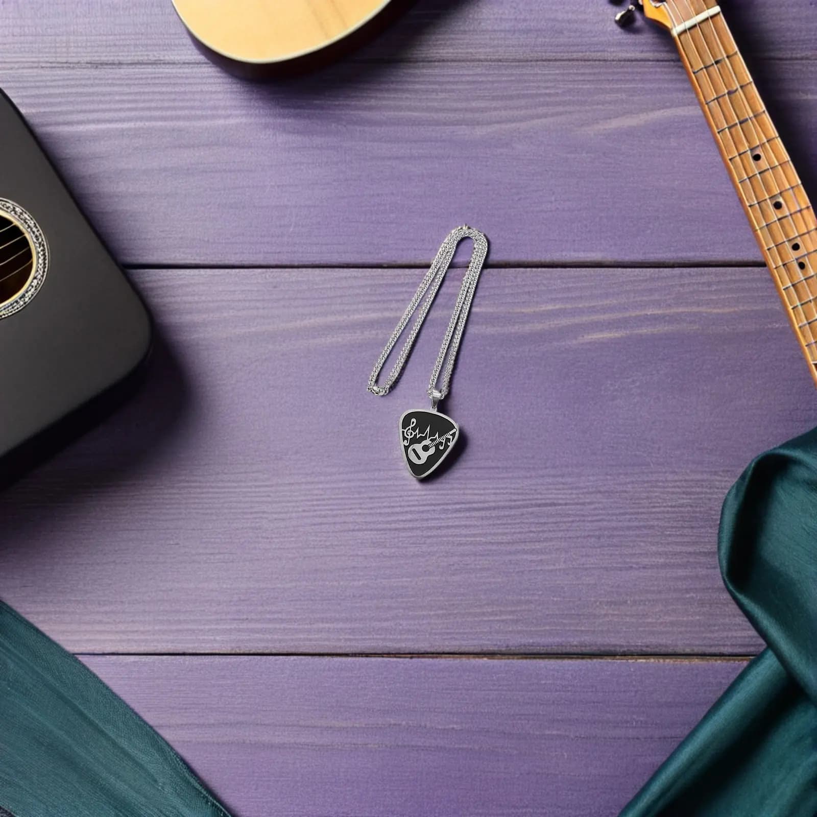 Stainless Steel Guitar Pick Pendant For Date Night Necklace Guitar Player Music Jewelry Men Everyday