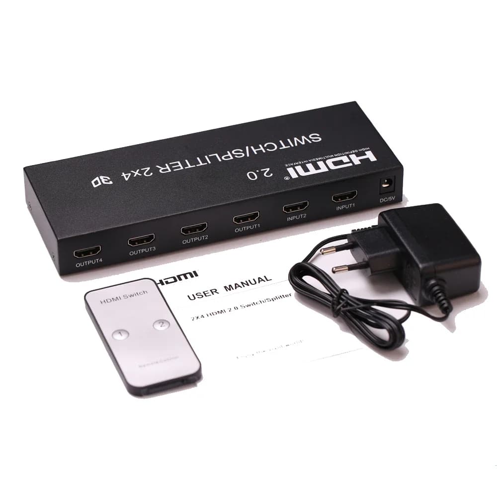 4K 60HZ HDMI 2.0 2x4 Switch Splitter 3D Switcher Video Converter Adapter SPDIF Audio 2 In 4 Out for Mi Box XBOX PS3 PS4 PC To TV