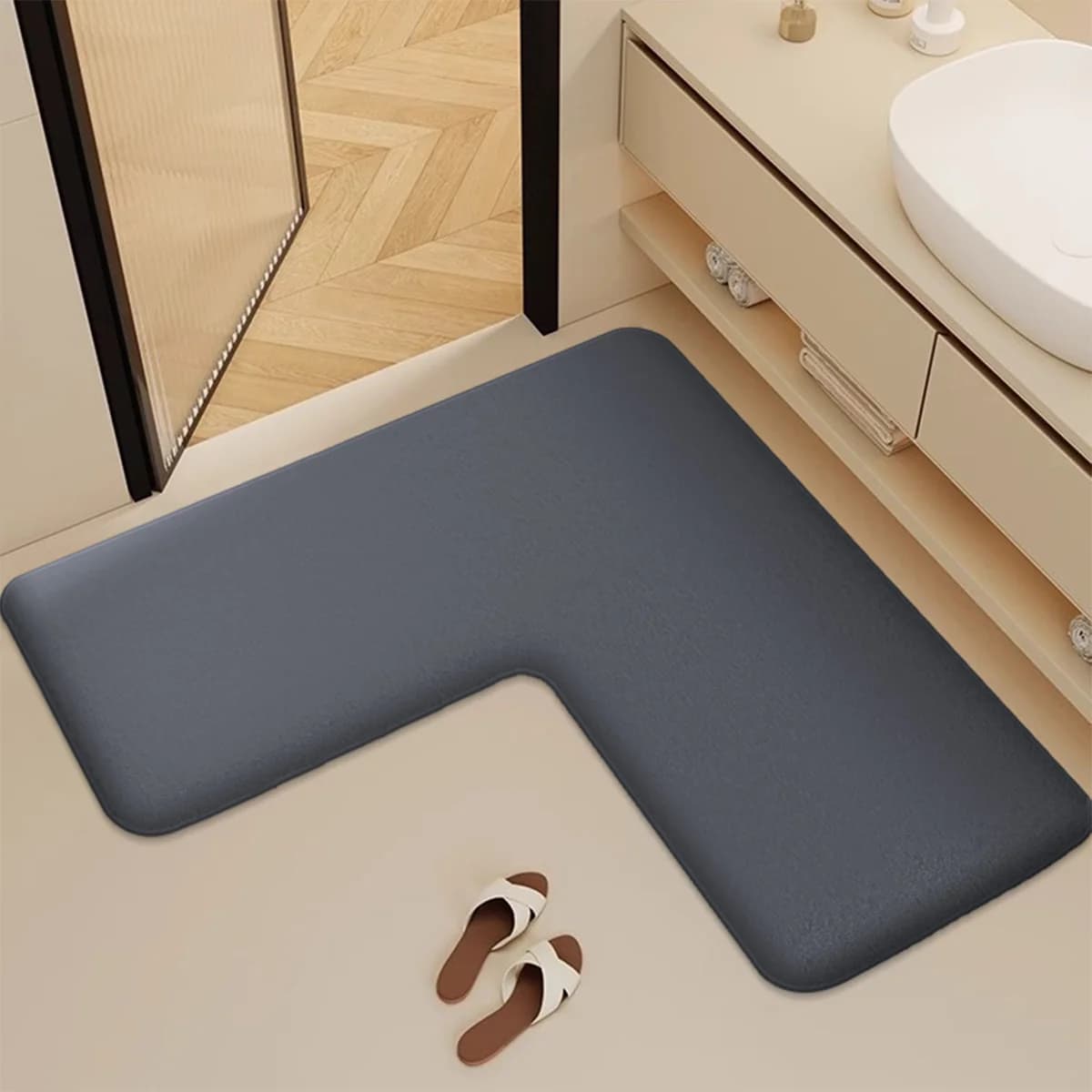 Tappetino angolare per porta del bagno in flanella tinta unita Tappetino da bagno a forma di L Porta della doccia Tappetino assorbente per WC Tappetino antiscivolo