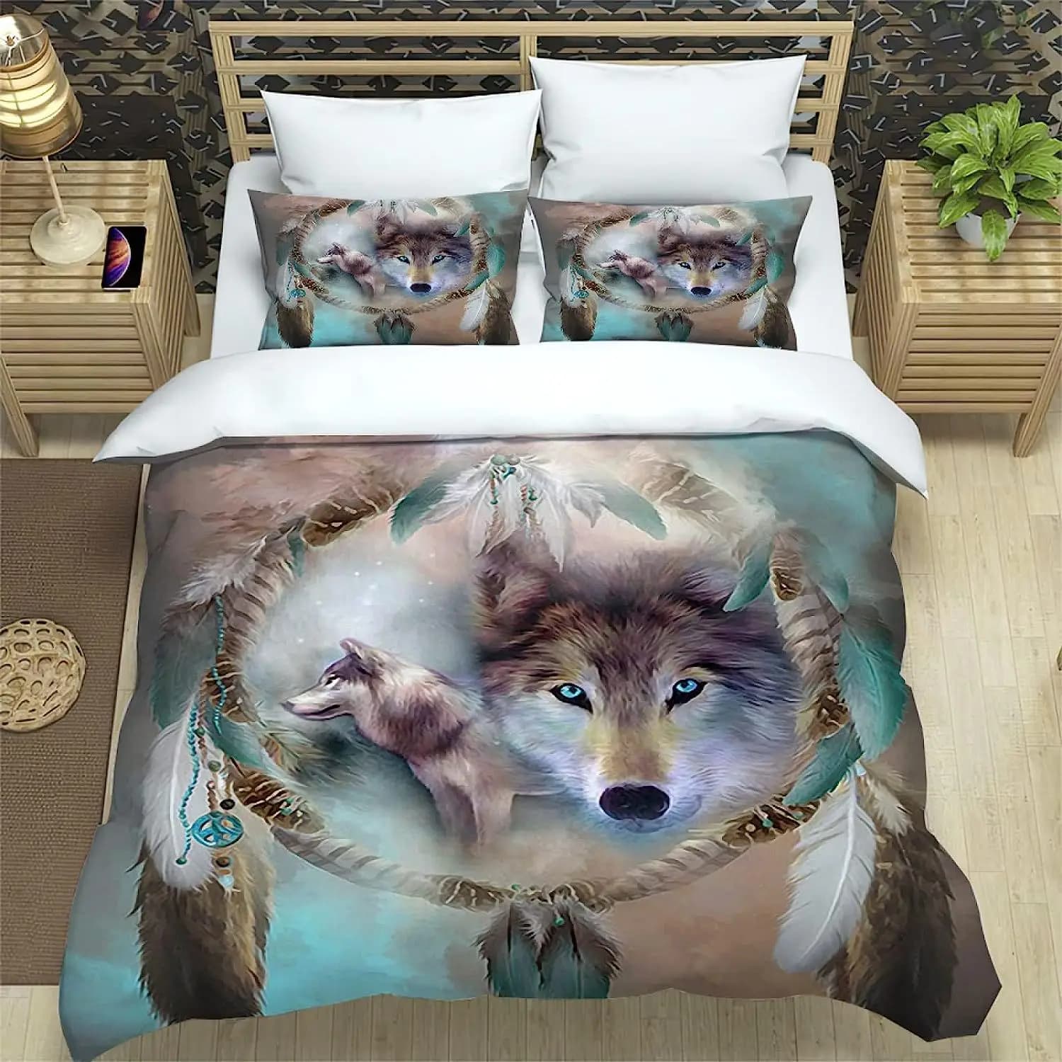 3pcs Bedding Set Skull Wolf Dreamcatche Prnted Cozy Duvet Cover King Queen Twin Single Size Birthday Gift Boy Bedroom Decoration