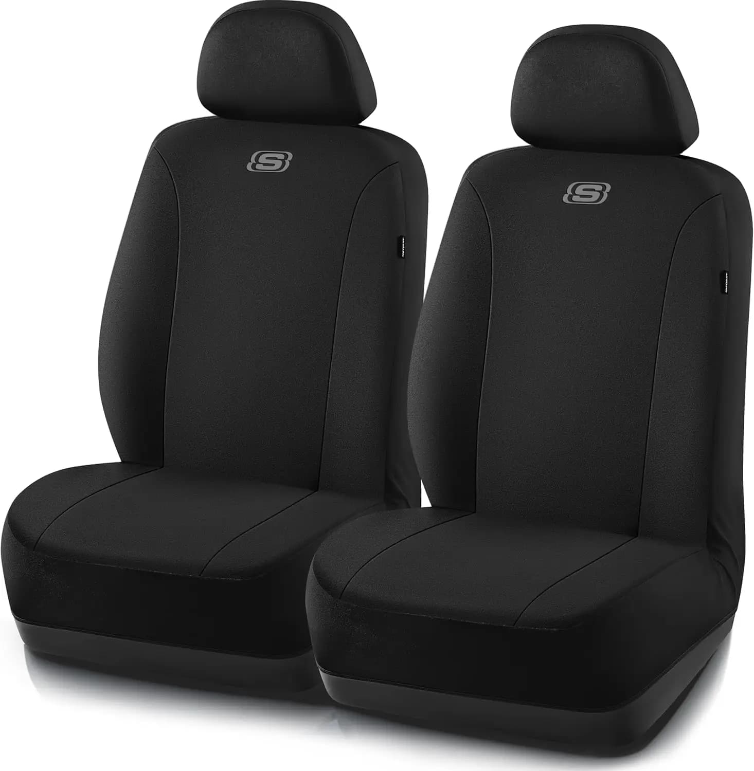 Premium Car Seats in Breathable Polyester, Compatible with Airbag for Most Vehicles, Front Seats in Black (Two Pieces)