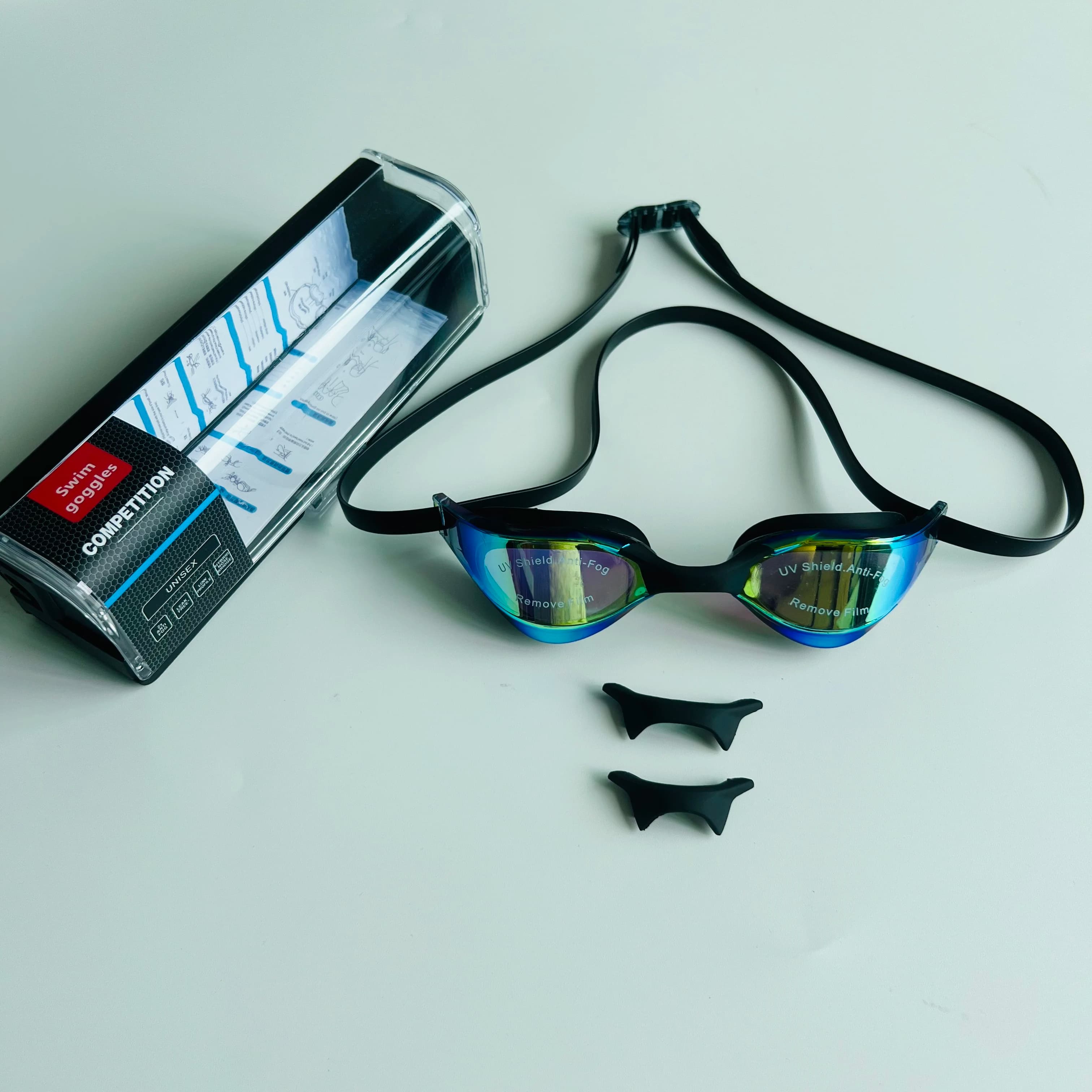 Adult Professional Competitive Swim Goggles Black Electroplated Rainbow Lens Anti-fog UV Protection Waterproof Swimming Eyewear