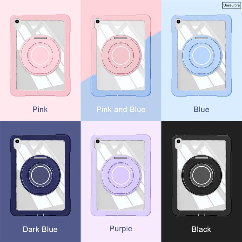 Custodia antiurto in PC e silicone con anello di supporto per iPad 7, 8, 9, 10.2, 10a generazione, 11a generazione, A16, 12a generazione, A19, Air 10.9, 11 pollici, M2, M3, M4