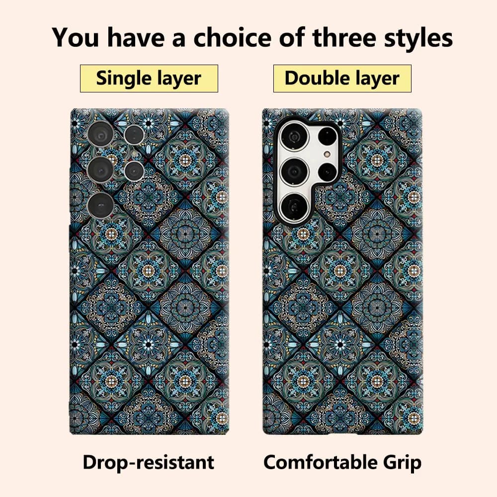 Blue Mandala Tile Grid Luxury Fashion Full Lens Protective Case for Samsung Galaxy S26 S25 S24 A56 A36 Plus Ultra