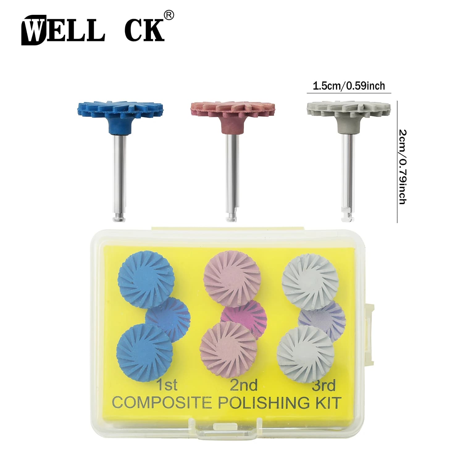 6 Pz/set WELLCK Dentale Gomma Lucidatore Resina Composita Sistema di Diamanti Frese RA Lucidatura Disco Ruota Kit Strumenti Flex A Spirale