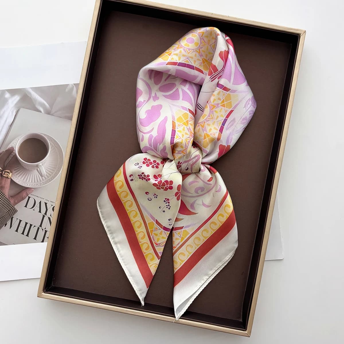 Fashion Square Scarf For Women Luxury Soft Satin Imitation Silk Scarves Printed Bandanas Hijab Neckerchief Elegant Shawl Wraps