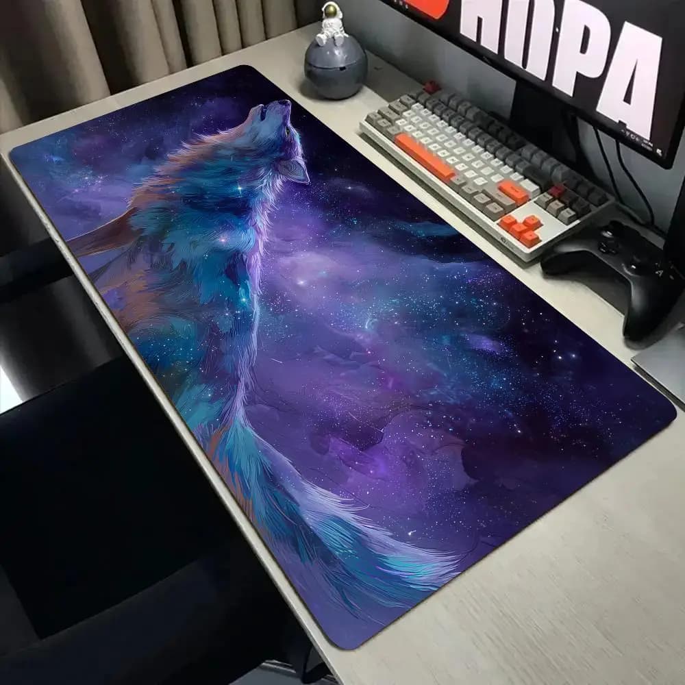 Tappetino per mouse da gioco Fantasy Galaxy Wolf, tappetino da scrivania con bordo cucito, tappetini da gioco antiscivolo, accessori per PC, tappetino per tastiera, tappetino per mouse
