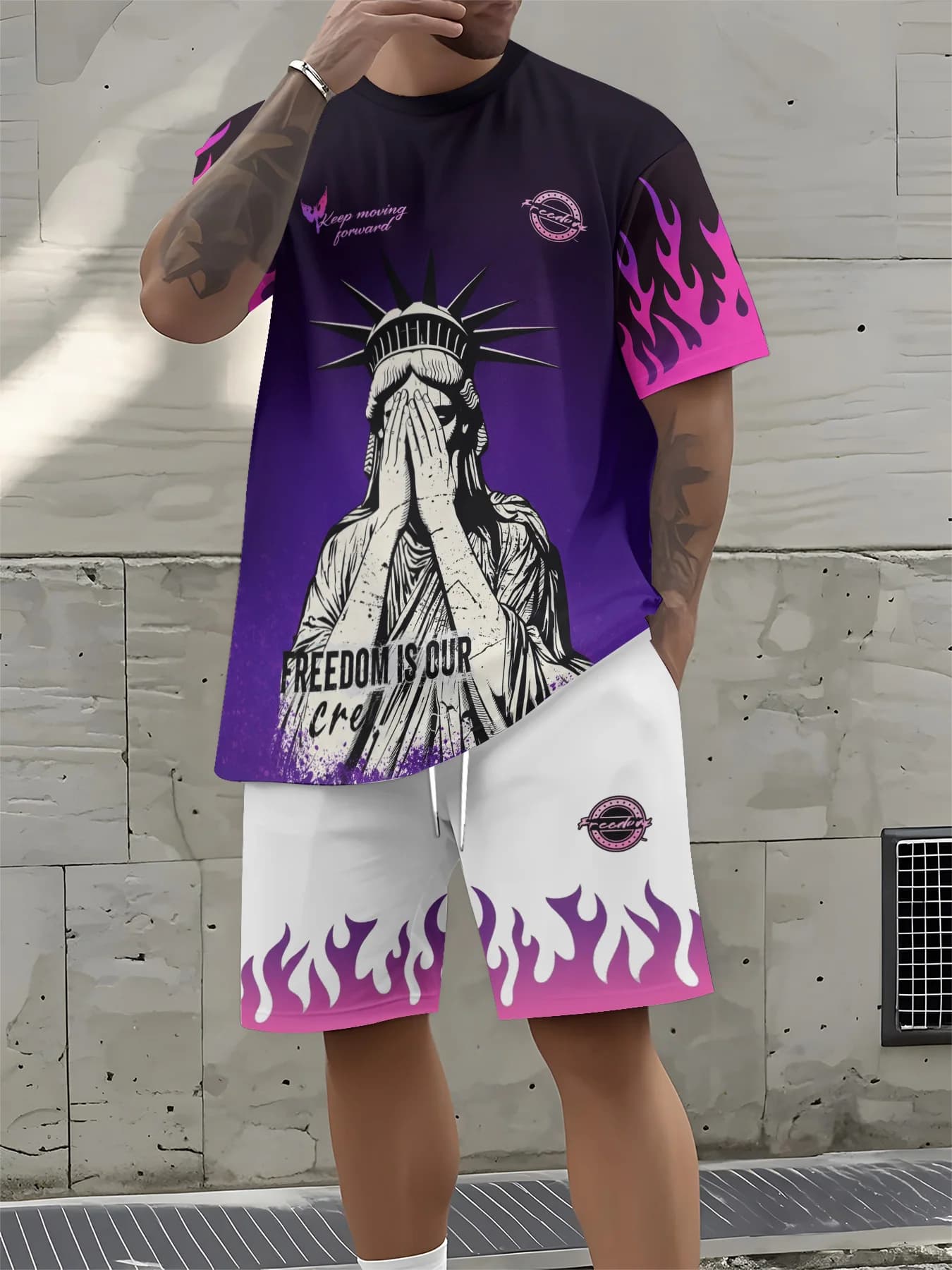 Complete Summer 2026 by Man: Set Shorts and Sleeve T-shirts Court with 3D Print Angel, for a Casual Look Streetwear Comfortable and Soft