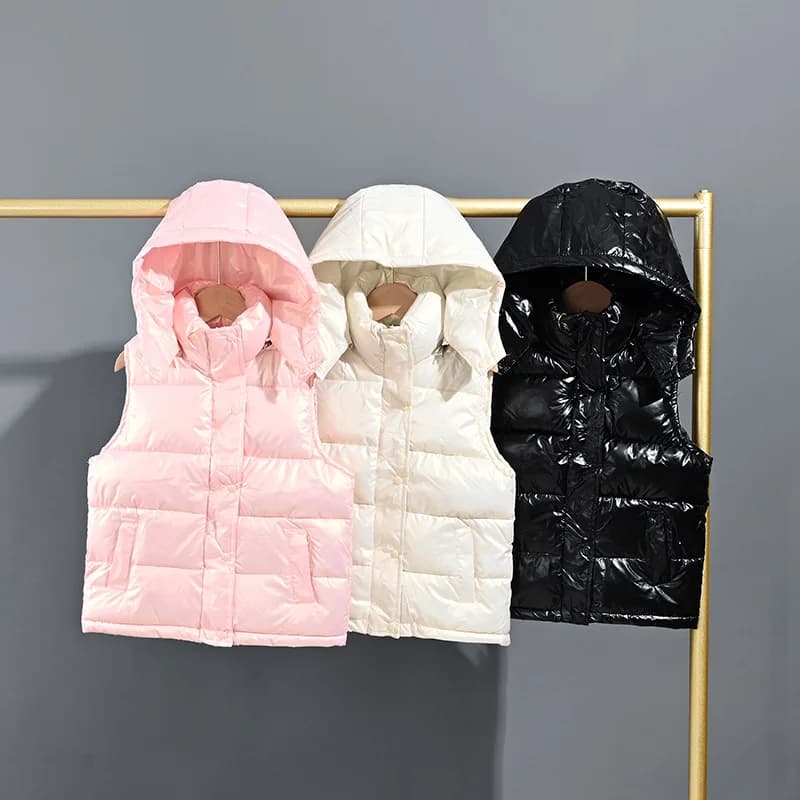 Ragazzi Ragazze Piumino Spessore Bambini Gilet con cappuccio rimovibile Inverno Bambini Moda Cappotti antivento 2025 Nuovi vestiti solidi per bambini