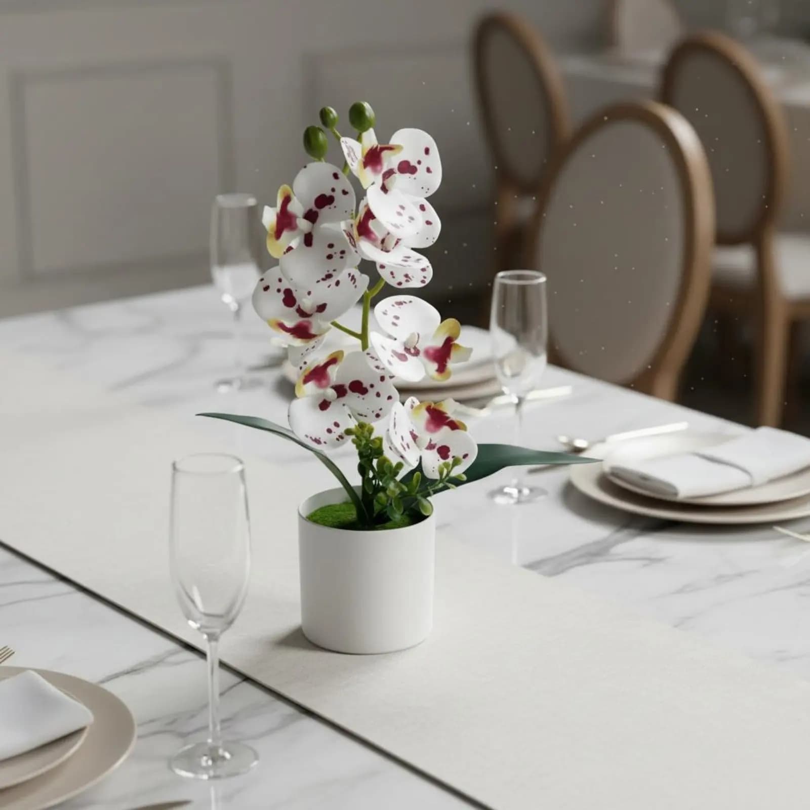 Pianta Artificiale con Fiori - Composizione Floreale in Seta Phalaenopsis Senza Manutenzione, Lunga Durata per la Casa