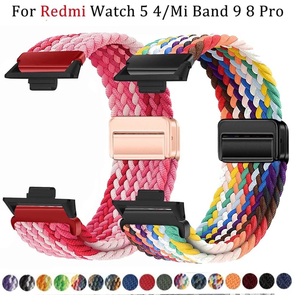 Cinturino Magnetico in Nylon Intrecciato per Xiaomi Redmi Watch 5 4, Braccialetto Sportivo Regolabile di Ricambio per Mi Band 9 8 Pro